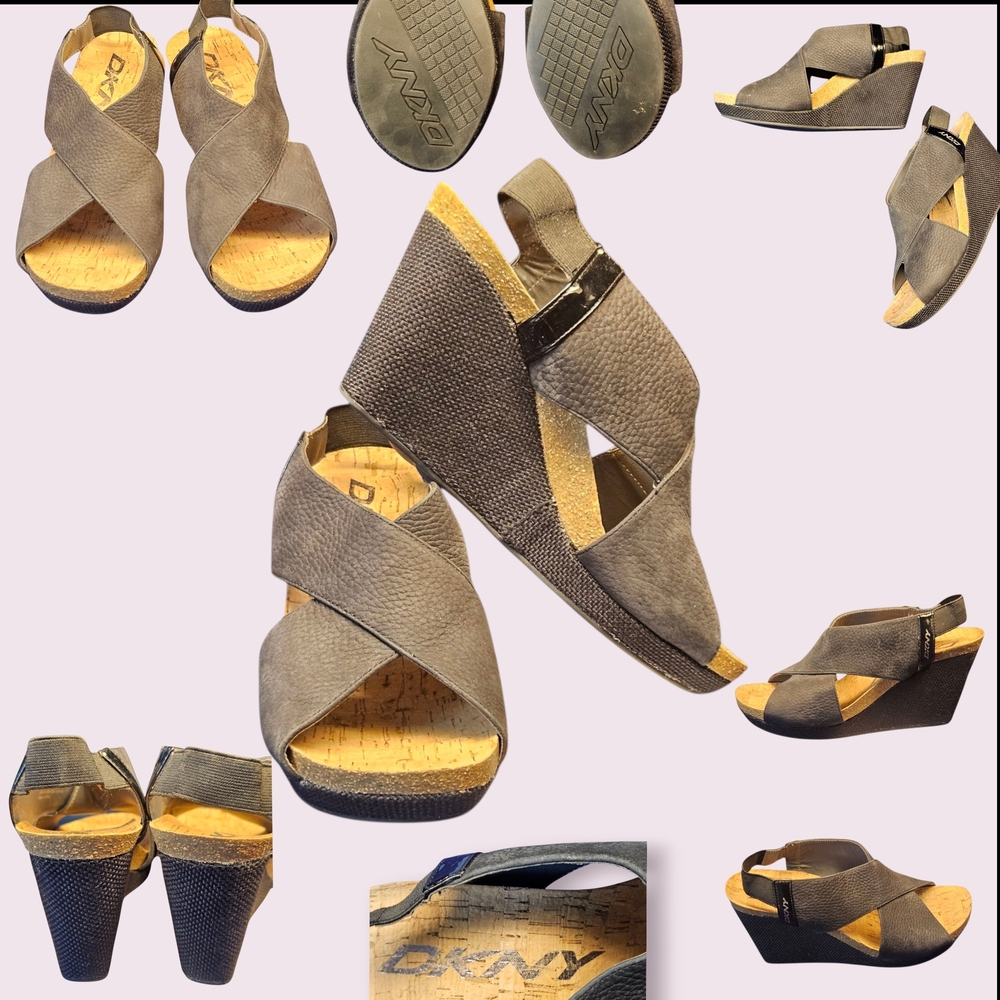 DKNY Gray Wedge Sandals